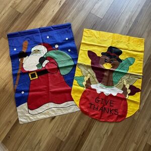 Santa Claus & Turkey‎ Outdoor Flags, Christmas Thanksgiving Yard Decor Flags 2